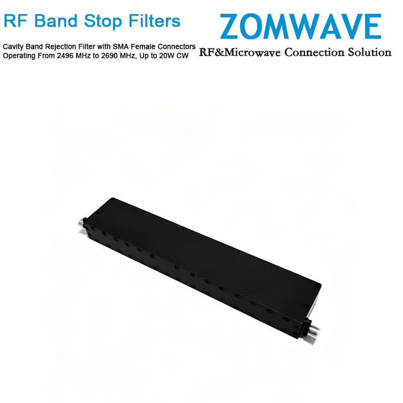 Cavity Band Rejection Filter with SMA Female Connectors Operating From 2496 MHz to 2690 MHz, Up to 20W CW