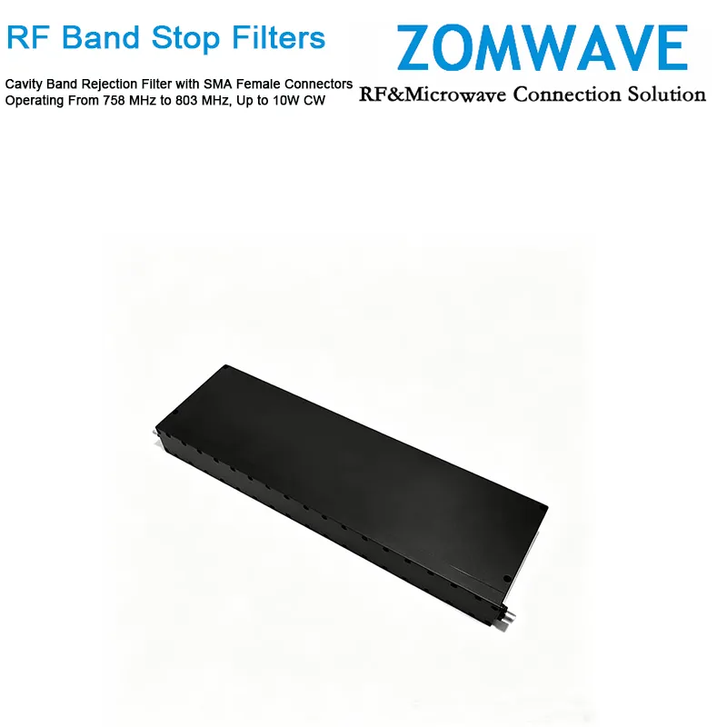 Cavity Band Rejection Filter with SMA Female Connectors Operating From 758 MHz to 803 MHz, Up to 10W CW