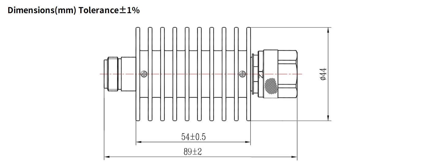 50dB Fixed Attenuator, N Male to N Female, 25Watts, DC-6GHz, VSWR1.25