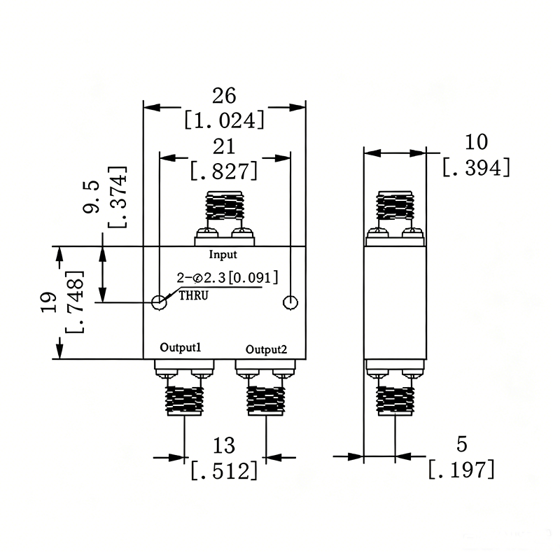 2 Way 2.92mm Power Divider from 18 GHz to 40 GHz Rated at 20 Watts_CAD