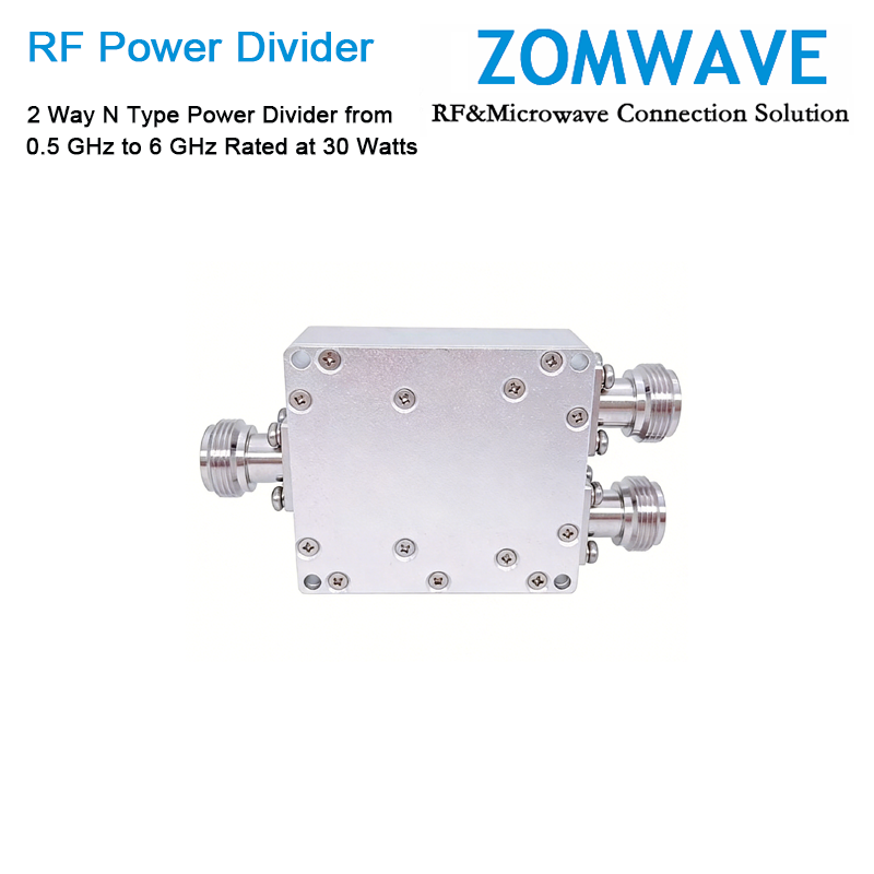 2 Way N Type Power Divider from 0.5 GHz to 6 GHz Rated at 30 Watts