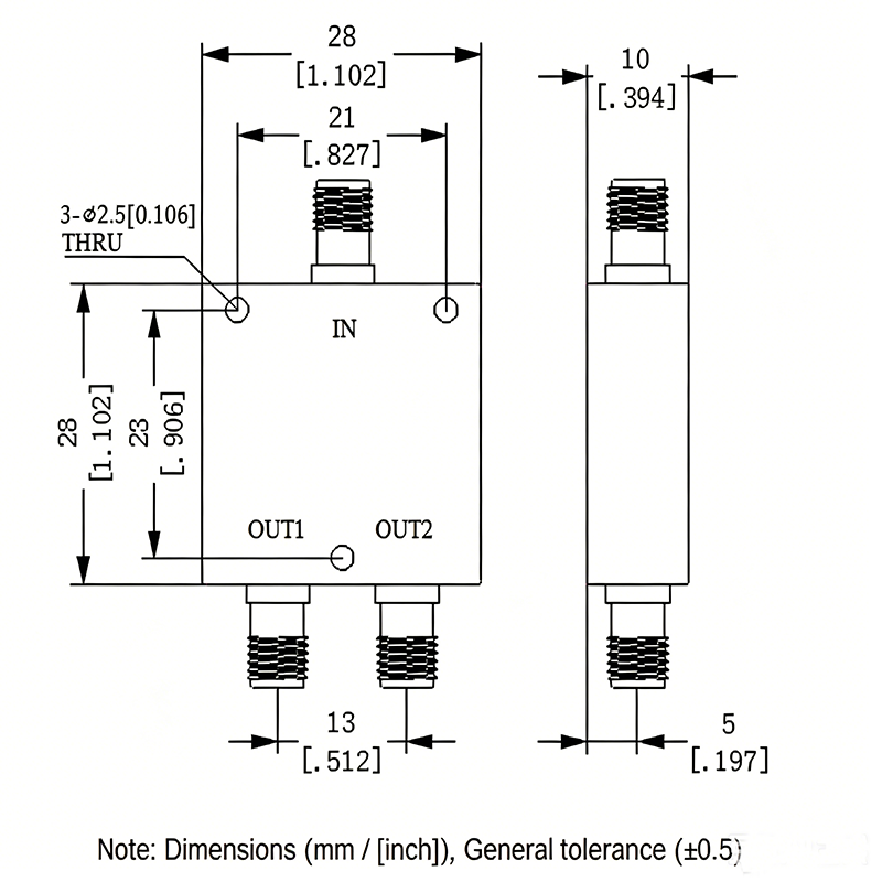 2 Way SMA Power Divider from 2 GHz to 8 GHz Rated at 30 Watts