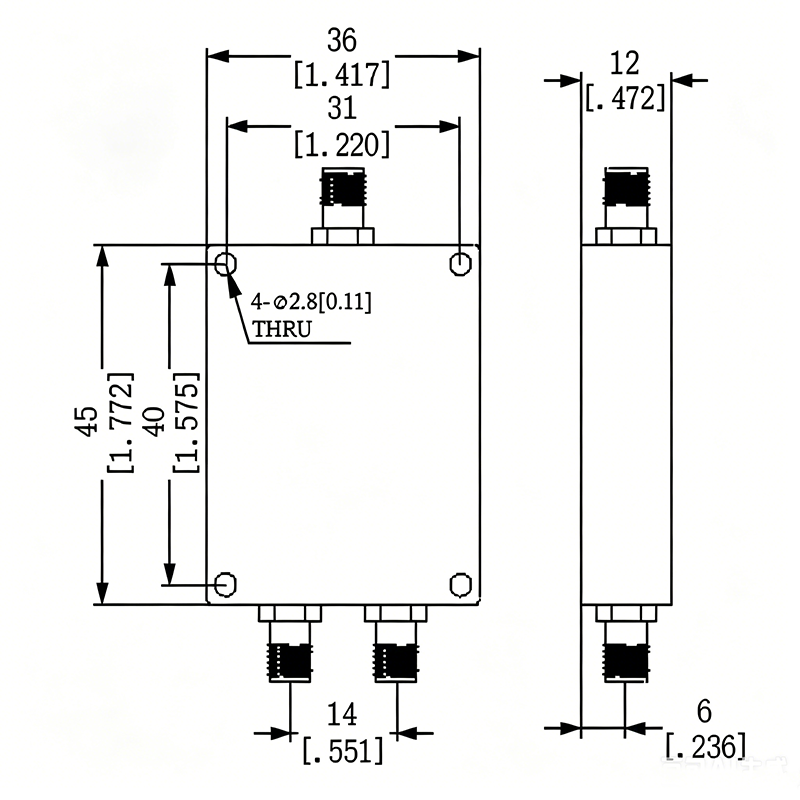2 Way SMA Power Divider from 500 MHz to 6 GHz Rated at 30 Watts