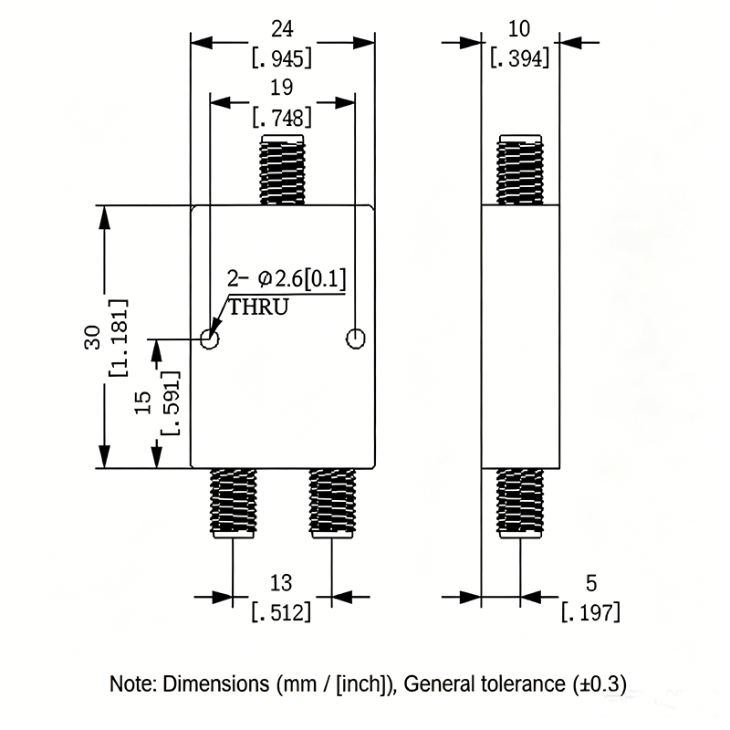 2 Way SMA Power Divider from 6 GHz to 18 GHz Rated at 20 Watts