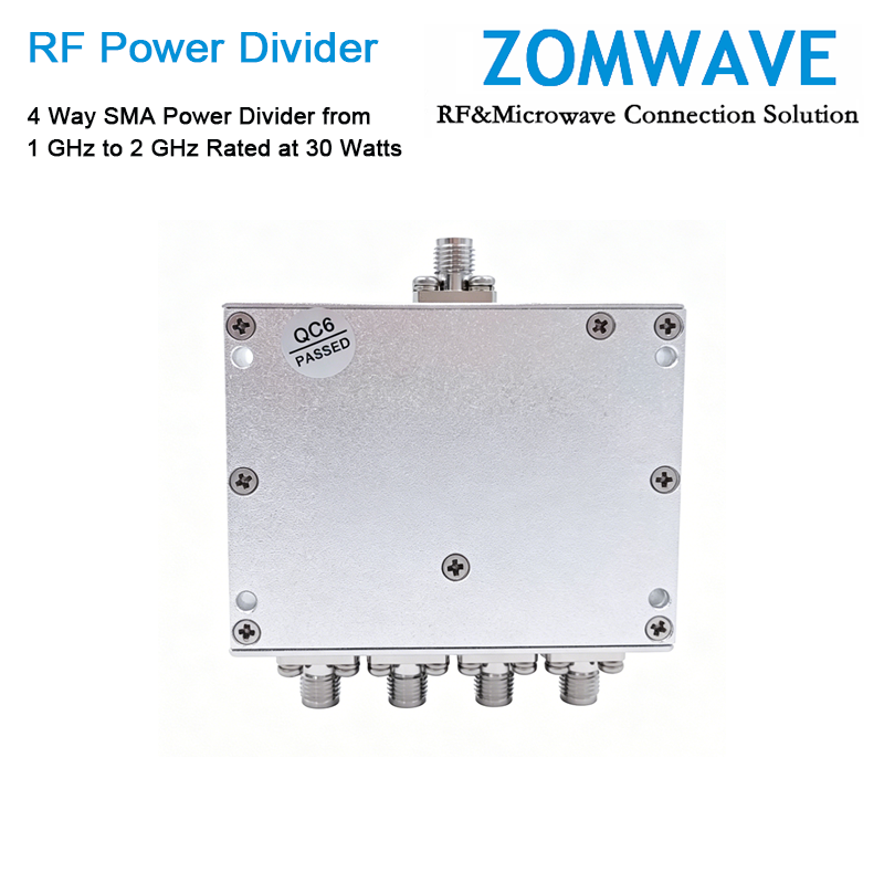 4 Way SMA Power Divider from 1 GHz to 2 GHz Rated at 30 Watts