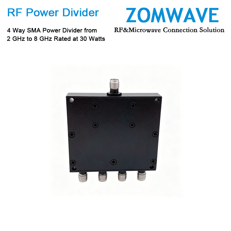 4 Way SMA Power Divider from 2 GHz to 8 GHz Rated at 30 Watts