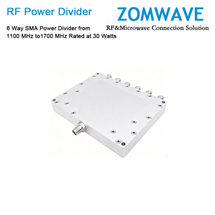 6 Way SMA Power Divider from 1100 MHz to1700 MHz Rated at 30 Watts
