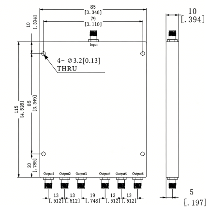6 Way SMA Power Divider from 500 MHz to 6 GHz Rated at 30 Watts