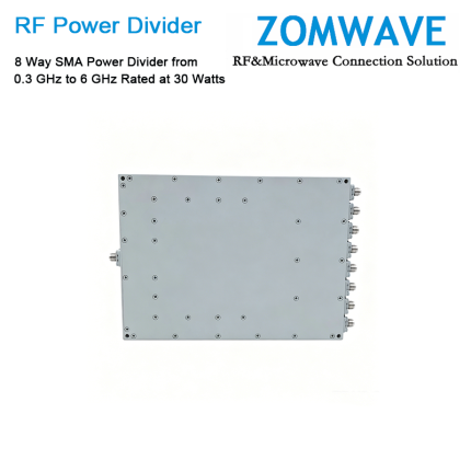 8 Way SMA Power Divider from 0.3 GHz to 6 GHz Rated at 30 Watts