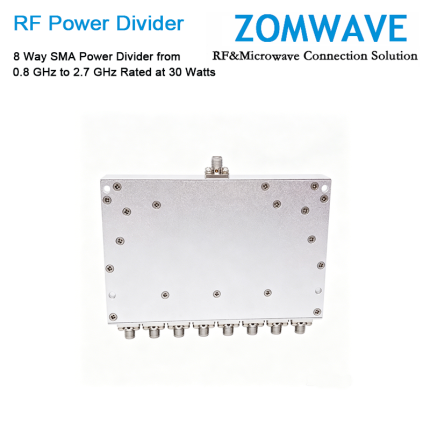 8 Way SMA Power Divider from 0.8 GHz to 2.7 GHz Rated at 30 Watts