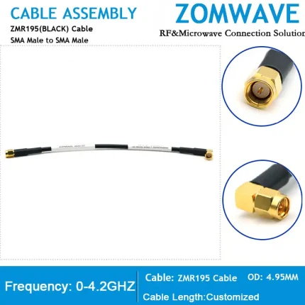 SMA Male to SMA Male R/A, ZMR195 (LMR195 Alternative) Cable Assembly, 4.2GHZ