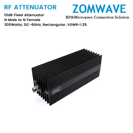 10dB Fixed Attenuator, N Male to N Female, 300Watts, DC-6GHz, Rectangular, VSWR1.25
