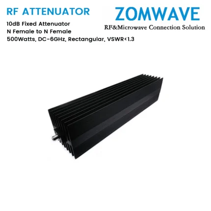 10dB Fixed Attenuator, N Female to N Female, 500Watts, DC-6GHz, Rectangular, VSWR1.3