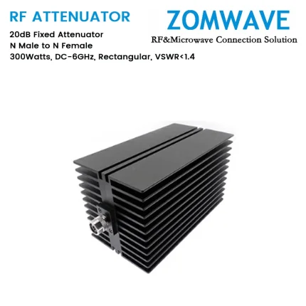 20dB Fixed Attenuator, N Male to N Female, 300Watts, DC-6GHz, Rectangular, VSWR1.4