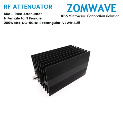 60dB Fixed Attenuator, N Female to N Female, 200Watts, DC-6GHz, Rectangular, VSWR1.25