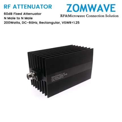 60dB Fixed Attenuator, N Male to N Male, 200Watts, DC-6GHz, Rectangular, VSWR1.25