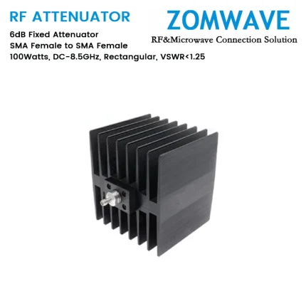 6dB Fixed Attenuator, SMA Female to SMA Female, 100Watts, DC-8.5GHz, Rectangular, VSWR1.25