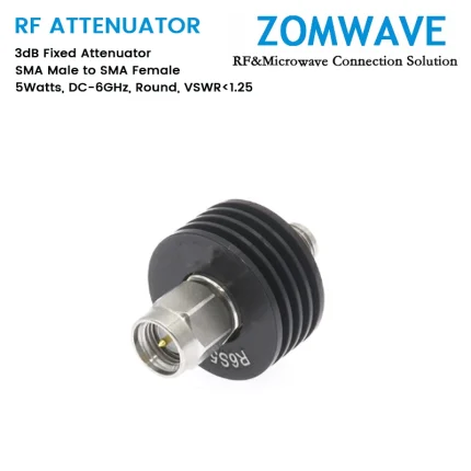 3dB Fixed Attenuator, SMA Male to SMA Female, 5Watts, DC-6GHz, Round, VSWR1.25