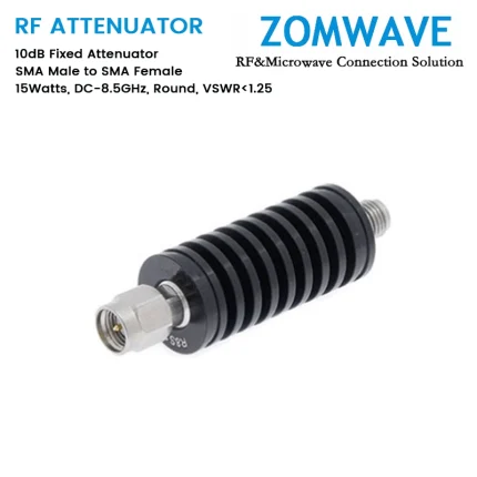 10dB Fixed Attenuator, SMA Male to SMA Female, 15Watts, DC-8.5GHz, Round, VSWR1.25