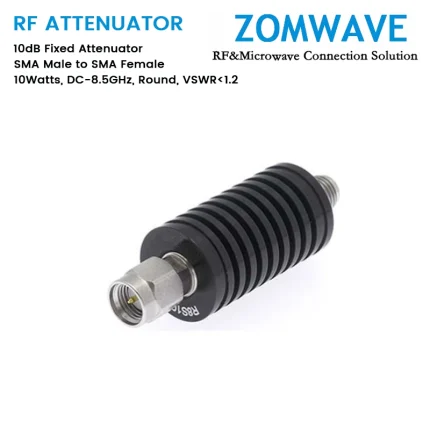 6dB Fixed Attenuator, SMA Male to SMA Female, 10Watts, DC-8.5GHz, Round, VSWR1.2