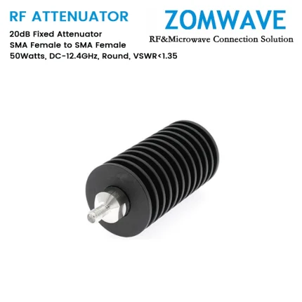 20dB Fixed Attenuator, SMA Female to SMA Female, 50Watts, DC-12.4GHz, Round, VSWR1.35