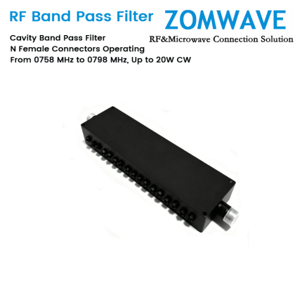 Cavity Band Pass Filter with N Female Connectors Operating From 0758 MHz to 0798 MHz, Up to 20W CW
