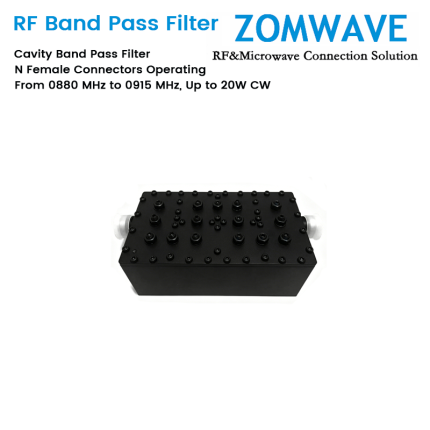 Cavity Band Pass Filter with N Female Connectors Operating From 0880 MHz to 0915 MHz, Up to 20W CW