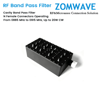 Cavity Band Pass Filter with N Female Connectors Operating From 0885 MHz to 0915 MHz, Up to 20W CW