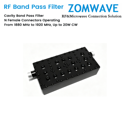 Cavity Band Pass Filter with N Female Connectors Operating From 1880 MHz to 1920 MHz, Up to 20W CW
