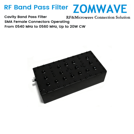 Cavity Band Pass Filter with SMA Female Connectors Operating From 0540 MHz to 0560 MHz, Up to 20W CW