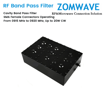 Cavity Band Pass Filter with SMA Female Connectors Operating From 0915 MHz to 0920 MHz, Up to 20W CW