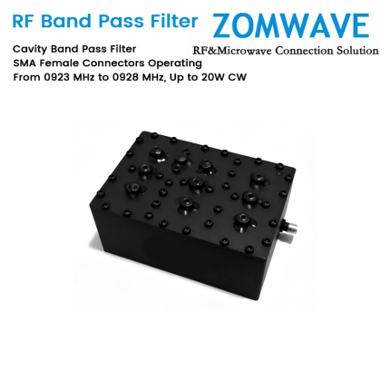 Cavity Band Pass Filter with SMA Female Connectors Operating From 0923 MHz to 0928 MHz, Up to 20W CW