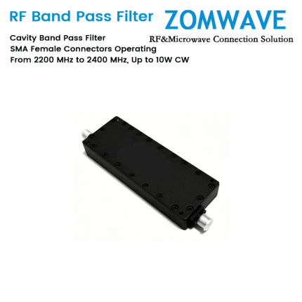 Cavity Band Pass Filter with SMA Female Connectors Operating From 2200 MHz to 2400 MHz, Up to 10W CW