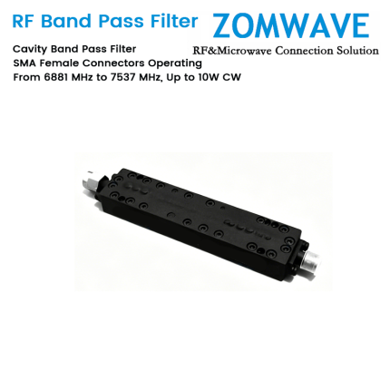 Cavity Band Pass Filter with SMA Female Connectors Operating From 6881 MHz to 7537 MHz, Up to 10W CW