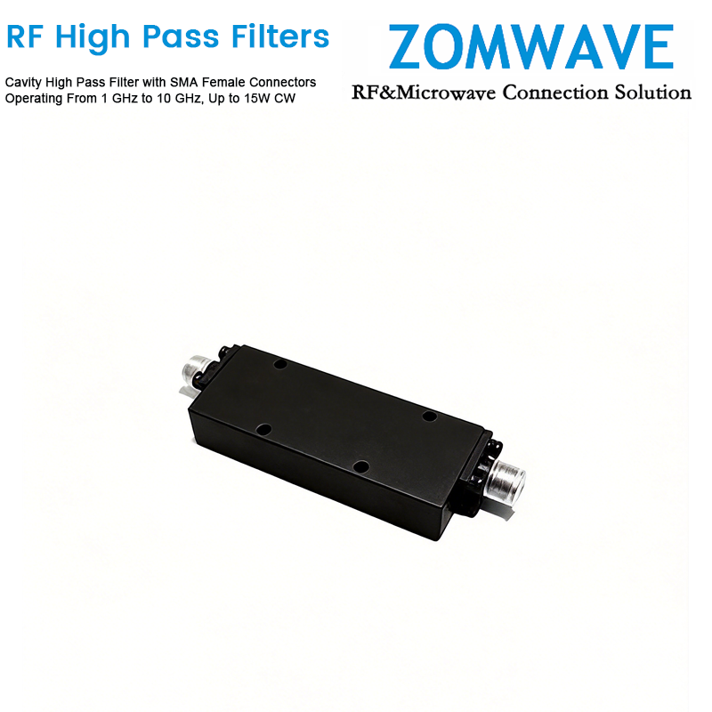 Cavity High Pass Filter with SMA Female Connectors Operating From 1 GHz to 10 GHz, Up to 15W CW