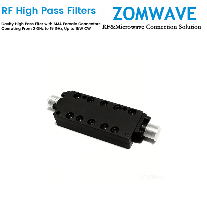 Cavity High Pass Filter with SMA Female Connectors Operating From 2 GHz to 19 GHz, Up to 15W CW