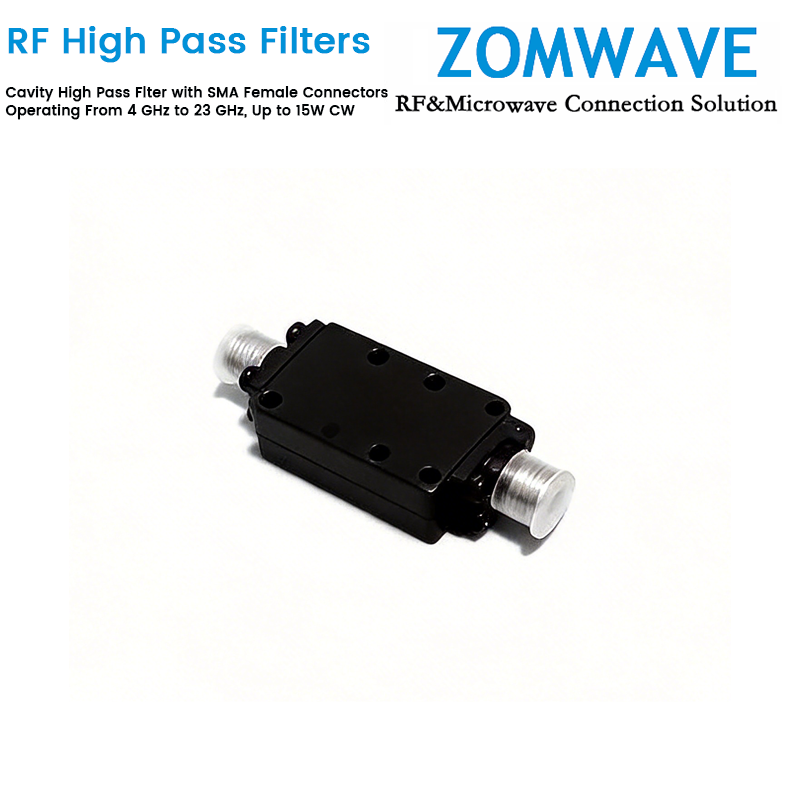Cavity High Pass Filter with SMA Female Connectors Operating From 4 GHz to 23 GHz, Up to 15W CW