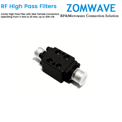 Cavity High Pass Filter with SMA Female Connectors Operating From 11.5 GHz to 28 GHz, Up to 15W CW