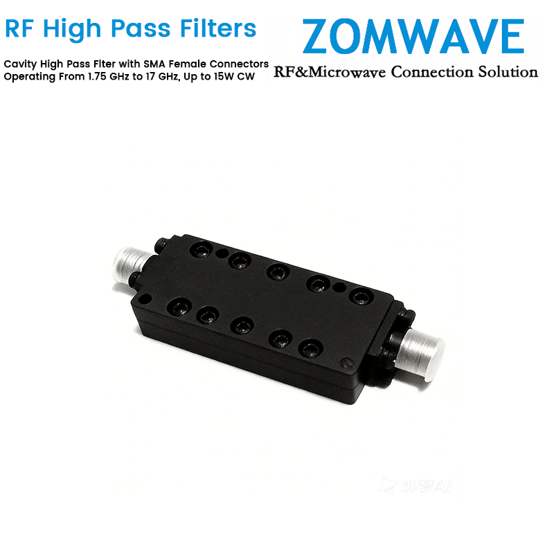 Cavity High Pass Filter with SMA Female Connectors Operating From 1.75 GHz to 17 GHz, Up to 15W CW
