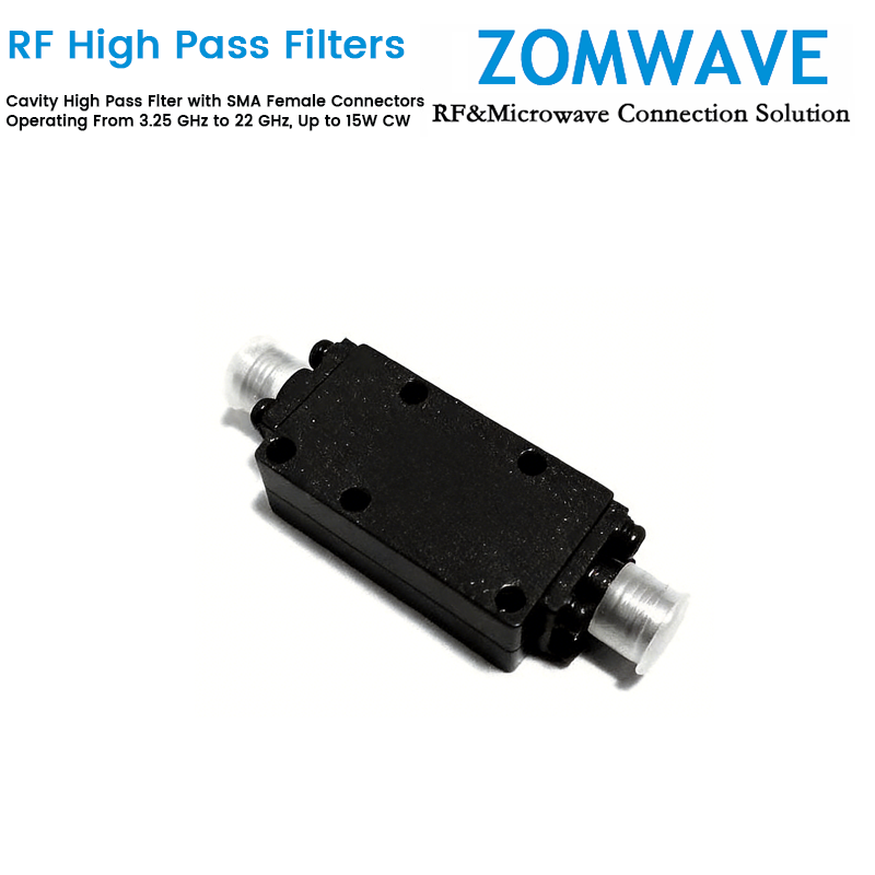 Cavity High Pass Filter with SMA Female Connectors Operating From 3.25 GHz to 22 GHz, Up to 15W CW