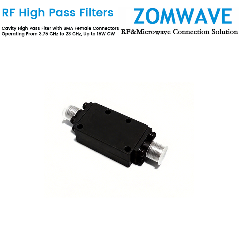 Cavity High Pass Filter with SMA Female Connectors Operating From 3.75 GHz to 23 GHz, Up to 15W CW