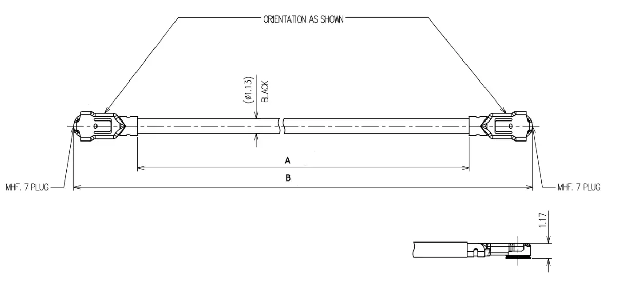 MHF 7 Plug Right Angle to MHF 7 Plug Right Angle, RG1.13 Cable, 13GHz(2)