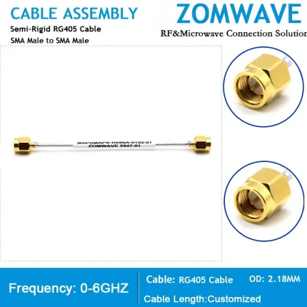 SMA Male to SMA Male , Semi-Rigid RG405 Cable Assembly, 6GHZ