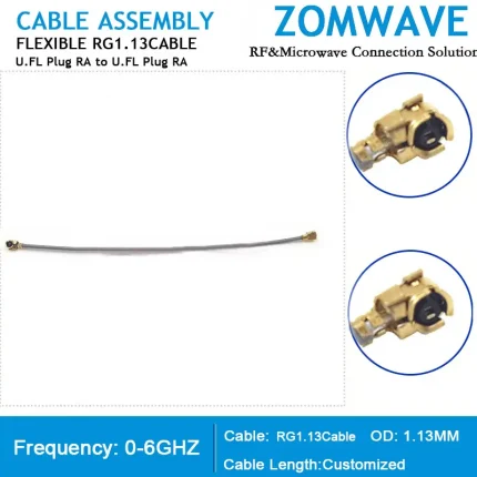 U.FL Plug Right Angle to U.FL Plug Right Angle, RG1.13 Cable, 6GHz
