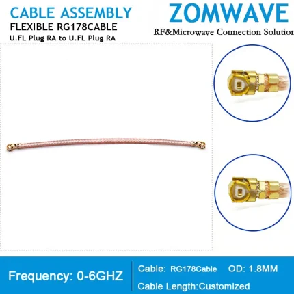 U.FL Plug Right Angle to U.FL Plug Right Angle, RG178 Cable, 6Ghz
