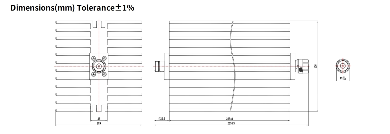 20dB Fixed Attenuator, N Male to N Female, 300Watts, DC-6GHz, Rectangular, VSWR1.4