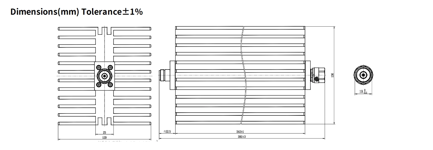 50dB Fixed Attenuator, N Male to N Female, 500Watts, DC-6GHz, Rectangular, VSWR1.35