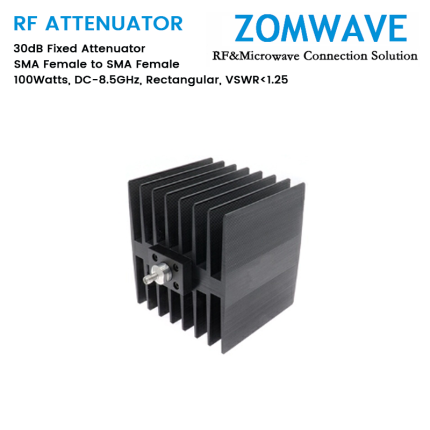 30dB Fixed Attenuator, SMA Female to SMA Female, 100Watts, DC-8.5GHz, Rectangular, VSWR1.25