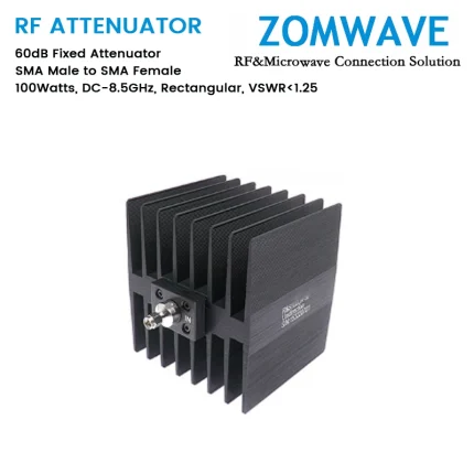60dB Fixed Attenuator, SMA Male to SMA Female, 100Watts, DC-8.5GHz, Rectangular, VSWR1.25