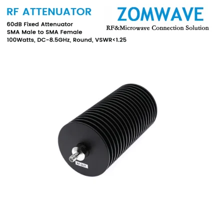 60dB Fixed Attenuator, SMA Male to SMA Female, 100Watts, DC-8.5GHz, Round, VSWR1.25